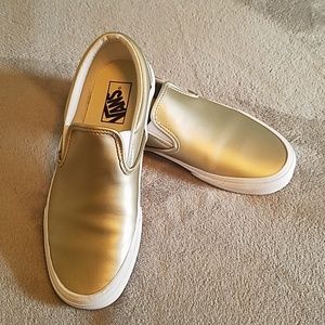 Vans metallic gold leather slip ons sz 8.5